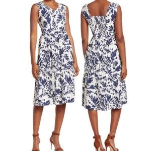 Magaschoni linen blend Bold Shadow Fauna print midi dress 12